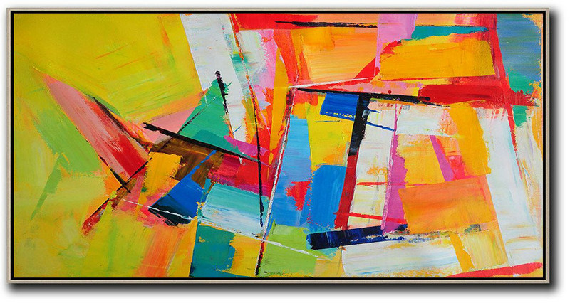 Huge Abstract Painting On Canvas,Horizontal Palette Knife Contemporary Art Panoramic Canvas Painting,Large Wall Art Home Decor,Yellow,Red,White,Blue.etc